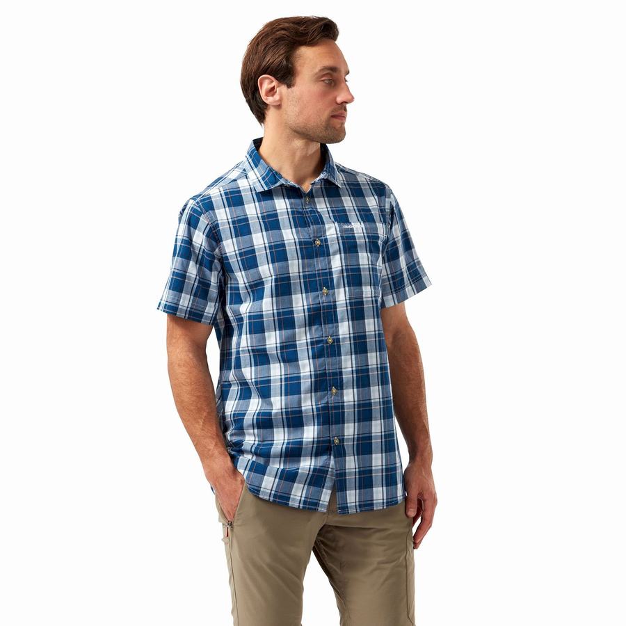 Navy Blue Craghoppers Vernon Short Sleeved Men's Shirts | YNI1008SF