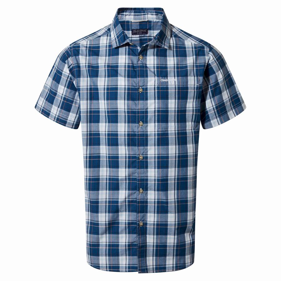 Navy Blue Craghoppers Vernon Short Sleeved Men\'s Shirts | YNI1008SF