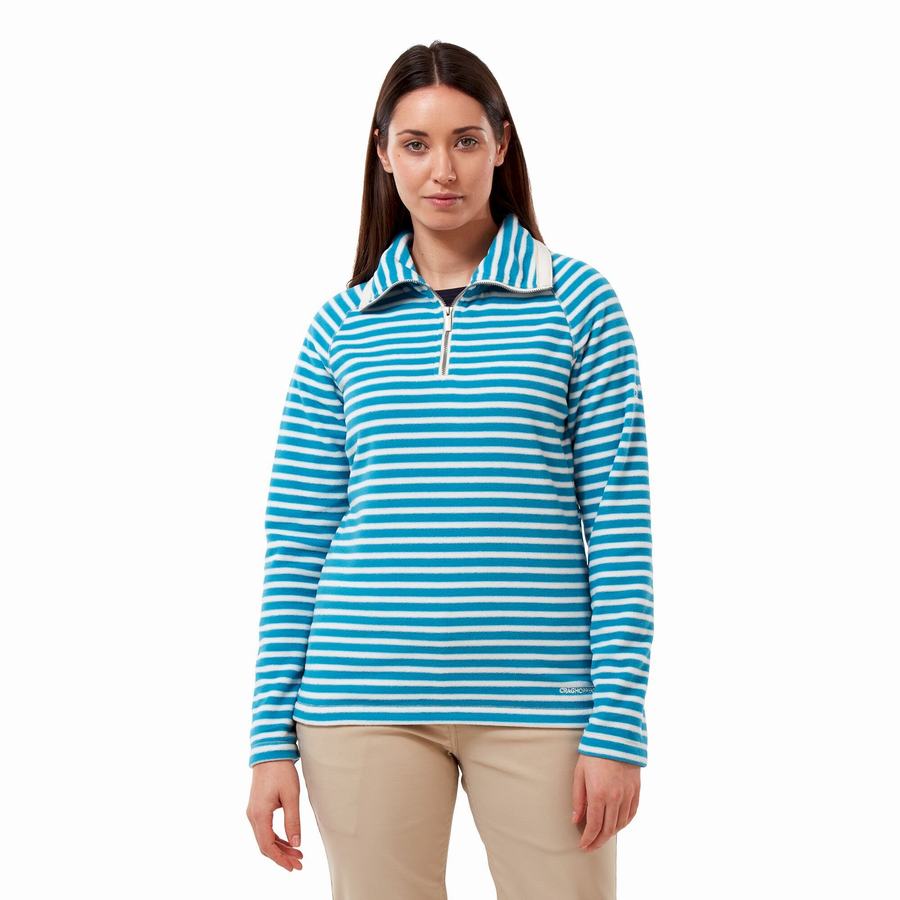 Navy Blue Stripes Craghoppers Natalia Half Zip Women's Sweaters | DBD4133JL