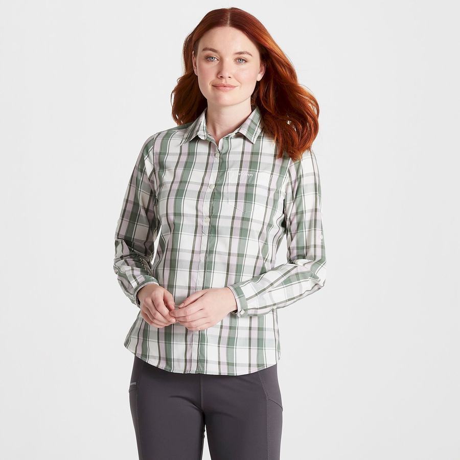 Olive Craghoppers Kiwi II Long Sleeved Women's Shirts | CIY5332PW