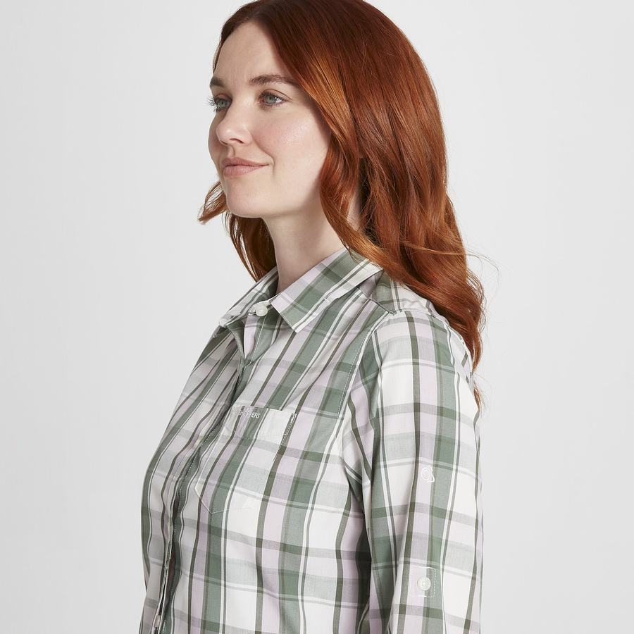 Olive Craghoppers Kiwi II Long Sleeved Women's Shirts | CIY5332PW