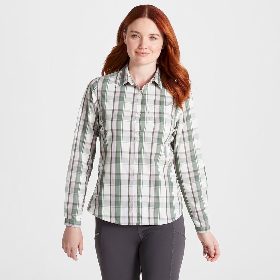 Olive Craghoppers Kiwi II Long Sleeved Women's Shirts | CIY5332PW