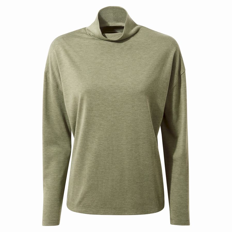 Olive Craghoppers Meridan Long Sleeved Women's T-Shirts | LFV10016GN