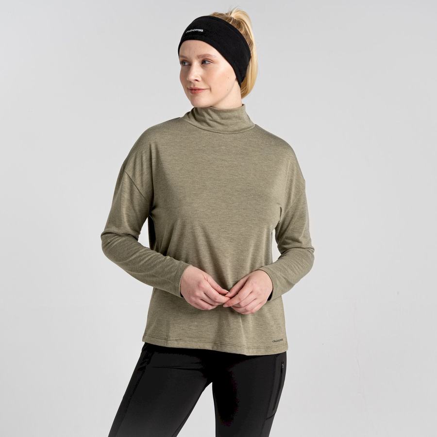 Olive Craghoppers Meridan Long Sleeved Women's T-Shirts | LFV10016GN