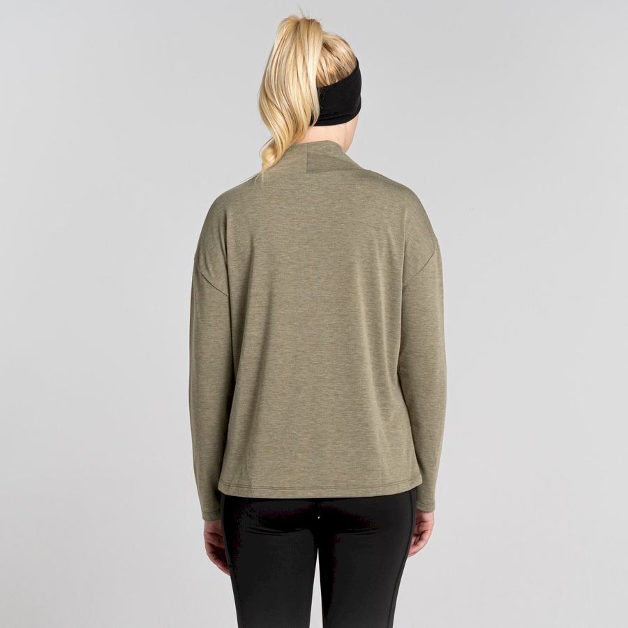 Olive Craghoppers Meridan Long Sleeved Women's T-Shirts | LFV10016GN