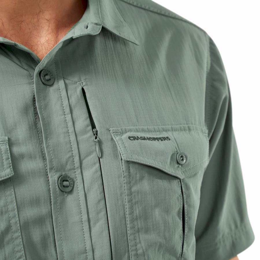 Olive Craghoppers NosiLife Adventure II Short Sleeved Men's Shirts | KST6522QQ