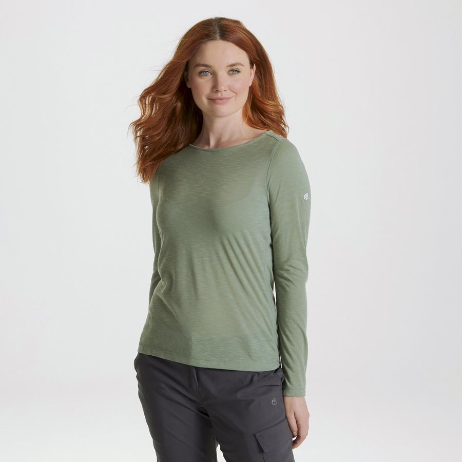 Olive Craghoppers NosiLife Erin Long Sleeved Women's T-Shirts | YCO87XT