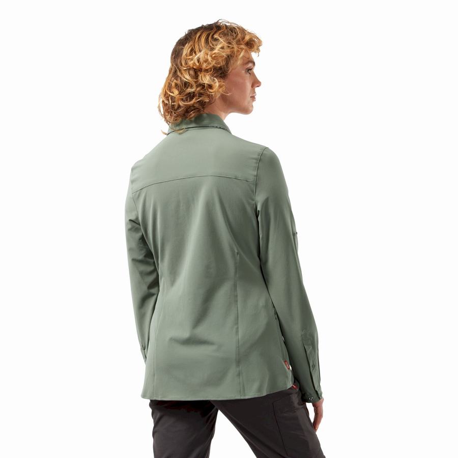 Olive Craghoppers NosiLife Pro III Long Sleeved Women's Shirts | QAH9248BI