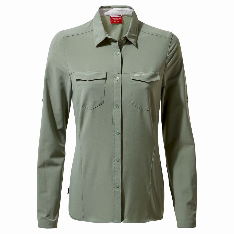 Olive Craghoppers NosiLife Pro III Long Sleeved Women's Shirts | QAH9248BI