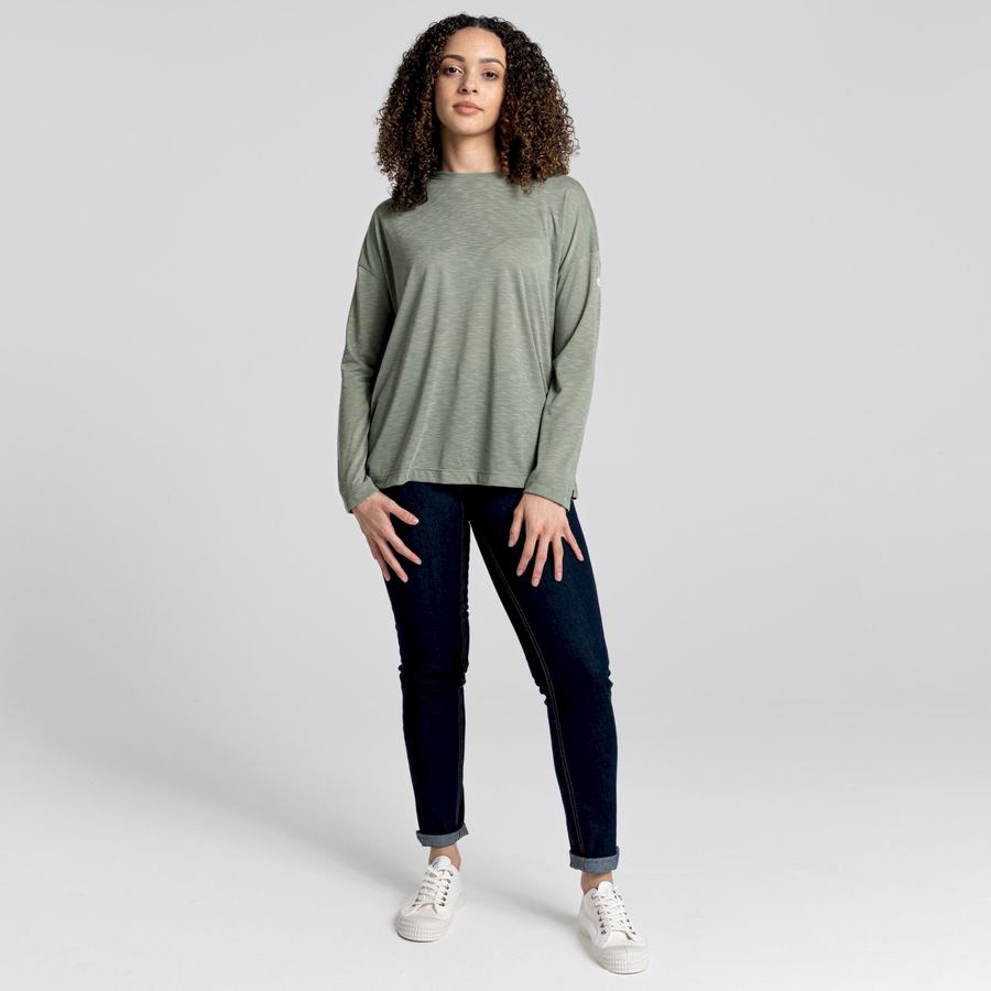 Olive Craghoppers NosiLife Sami Long Sleeved Women's T-Shirts | IEC1277YA