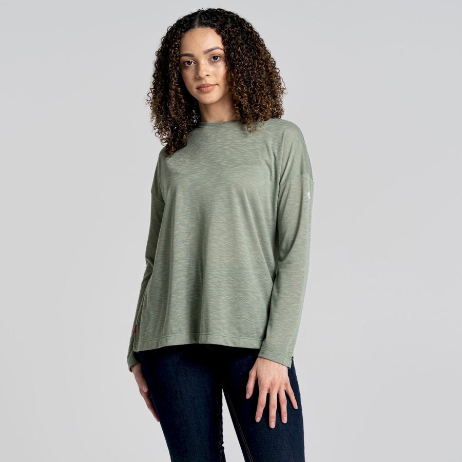 Olive Craghoppers NosiLife Sami Long Sleeved Women's T-Shirts | IEC1277YA