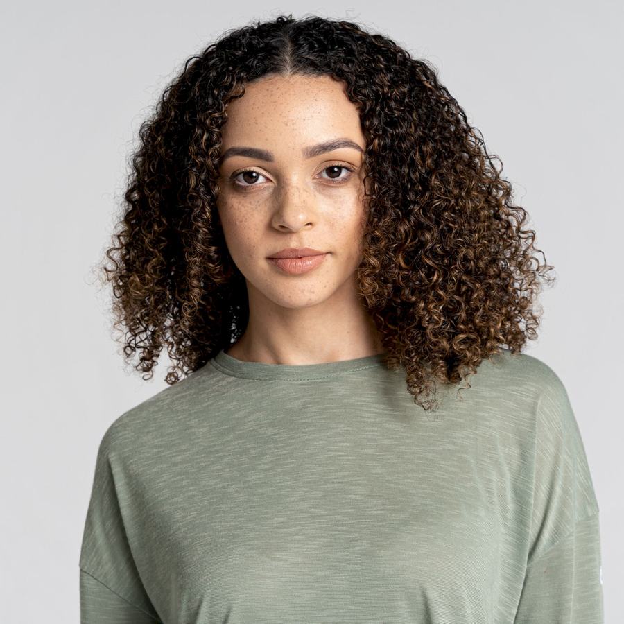 Olive Craghoppers NosiLife Sami Long Sleeved Women's T-Shirts | IEC1277YA