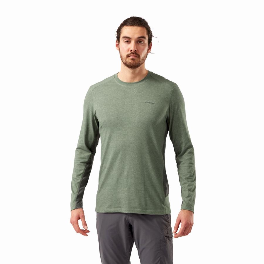 Olive Craghoppers NosiLife Talen Long Sleeved Men's T-Shirts | XIK2724UX