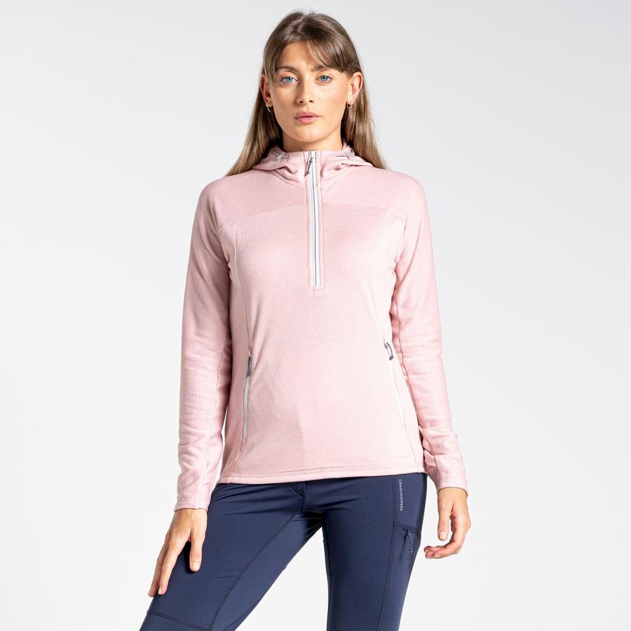 Pink Craghoppers Dynamic Hooded Half Zip Top Women's T-Shirts | MUD192NC