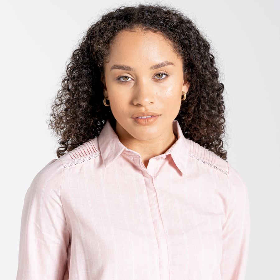 Pink Stripes Craghoppers Nosibotanical Bralio Women's Shirts | CSB9495BA