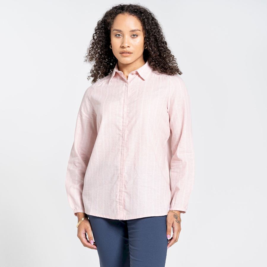 Pink Stripes Craghoppers Nosibotanical Bralio Women's Shirts | CSB9495BA