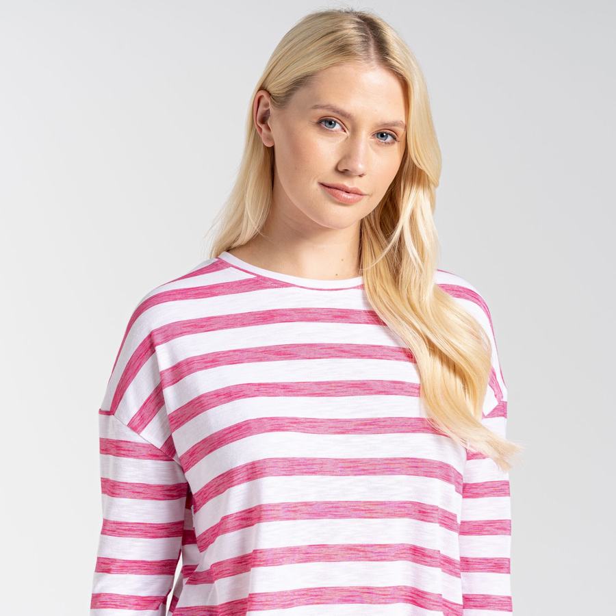 Purple Flower Stripes Craghoppers NosiLife Cora Long Sleeved Women's T-Shirts | PRW3068SR