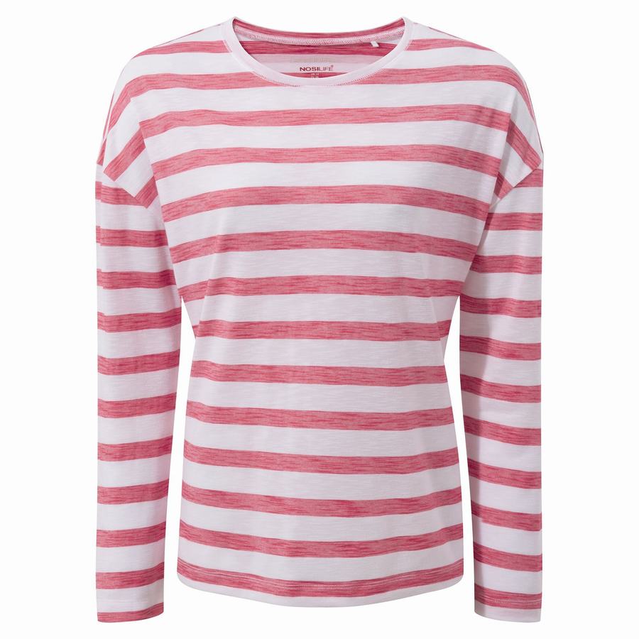 Purple Flower Stripes Craghoppers NosiLife Cora Long Sleeved Women's T-Shirts | PRW3068SR