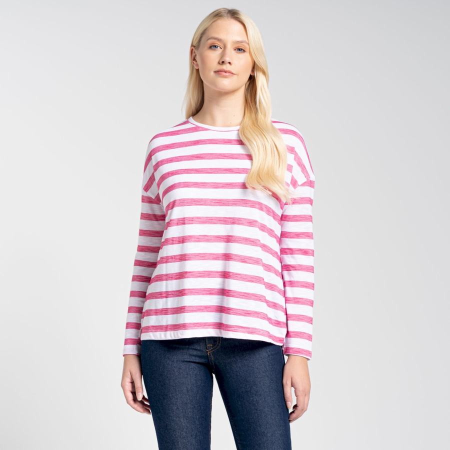 Purple Flower Stripes Craghoppers NosiLife Cora Long Sleeved Women's T-Shirts | PRW3068SR