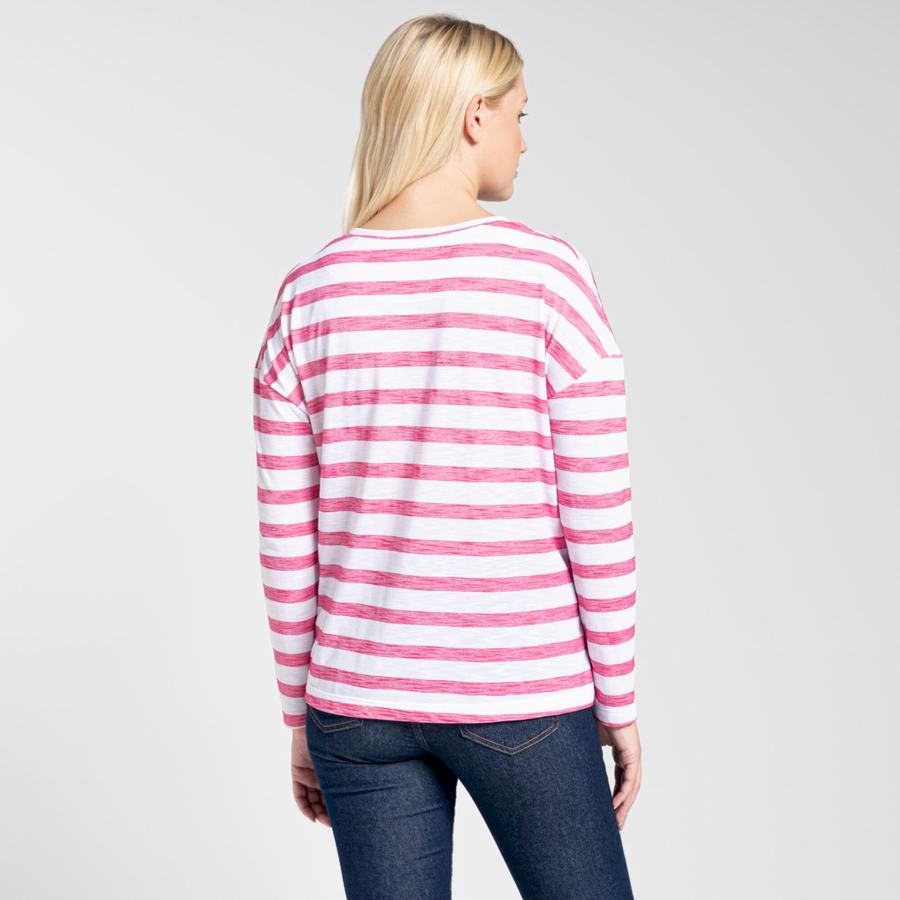 Purple Flower Stripes Craghoppers NosiLife Cora Long Sleeved Women's T-Shirts | PRW3068SR