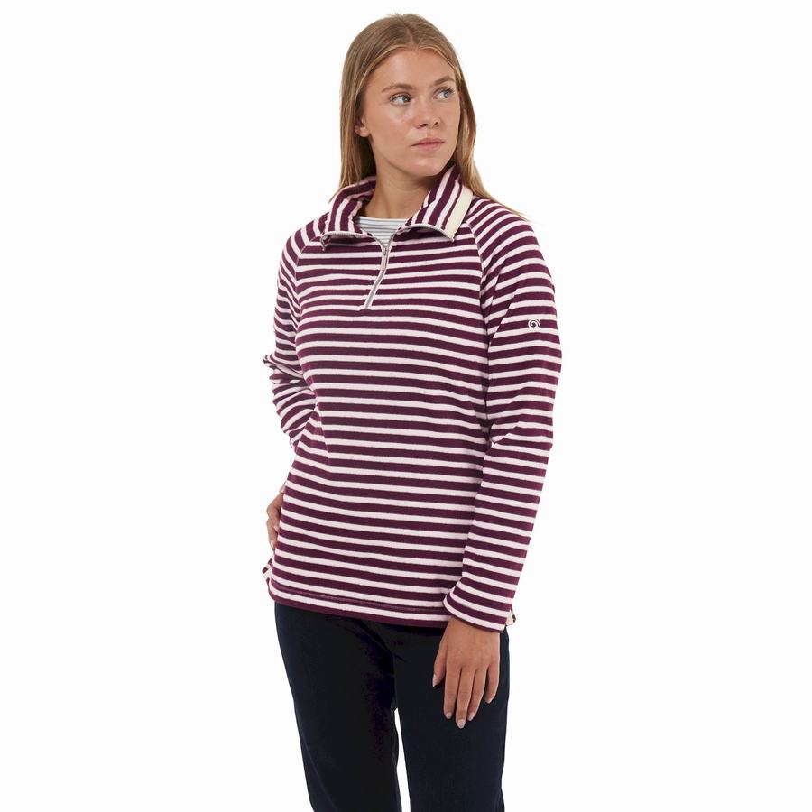 Purple Stripes Craghoppers Natalia Half Zip Women's Sweaters | CRP7031GQ