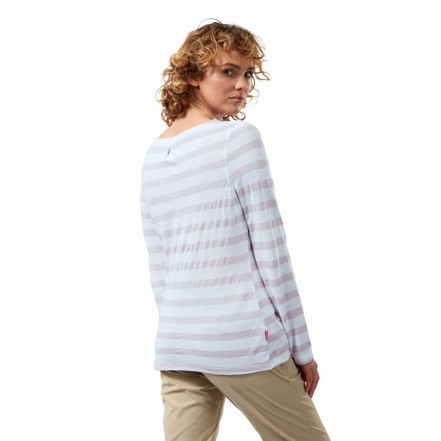 Purple Stripes Craghoppers NosiLife Erin Long Sleeved Women's T-Shirts | LMM1711MY