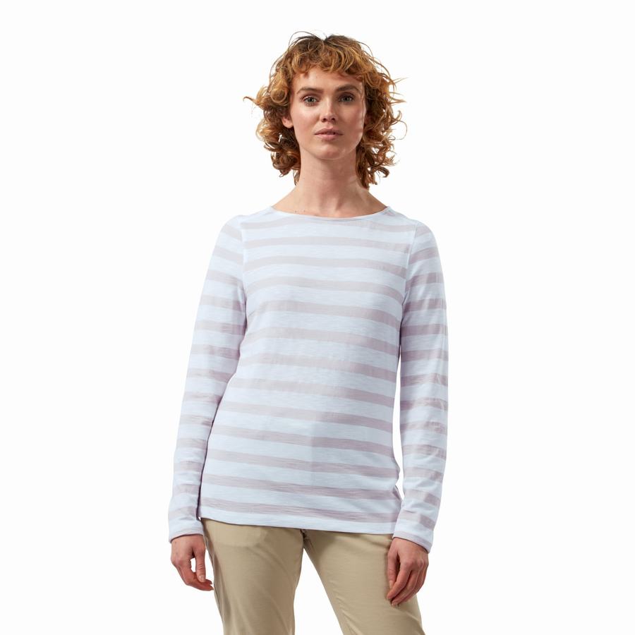 Purple Stripes Craghoppers NosiLife Erin Long Sleeved Women's T-Shirts | LMM1711MY