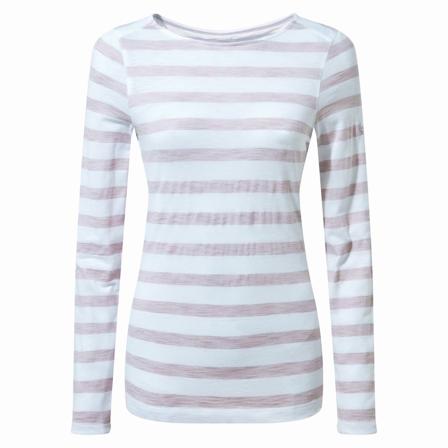 Purple Stripes Craghoppers NosiLife Erin Long Sleeved Women\'s T-Shirts | LMM1711MY