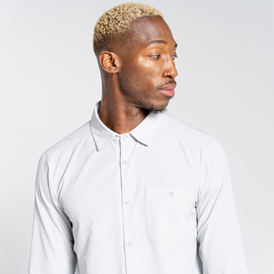 Silver Craghoppers NosiLife Hedley Long Sleeved Men's Shirts | FSO16WQ