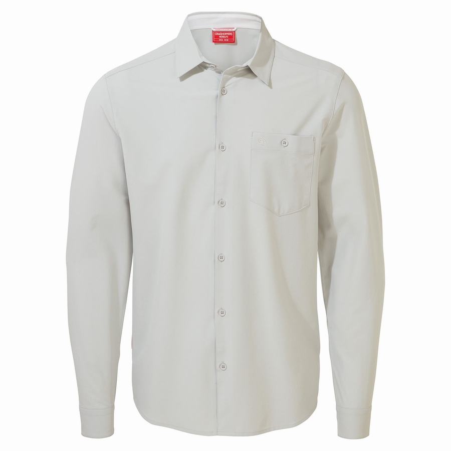 Silver Craghoppers NosiLife Hedley Long Sleeved Men's Shirts | FSO16WQ