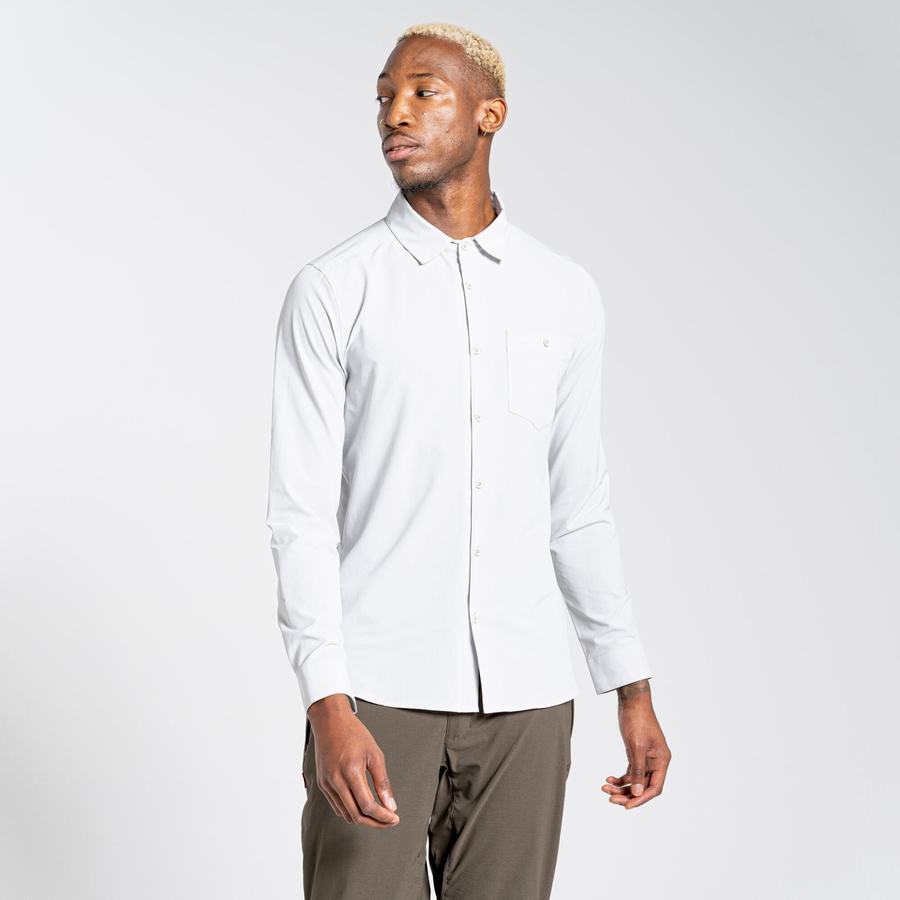 Silver Craghoppers NosiLife Hedley Long Sleeved Men's Shirts | FSO16WQ