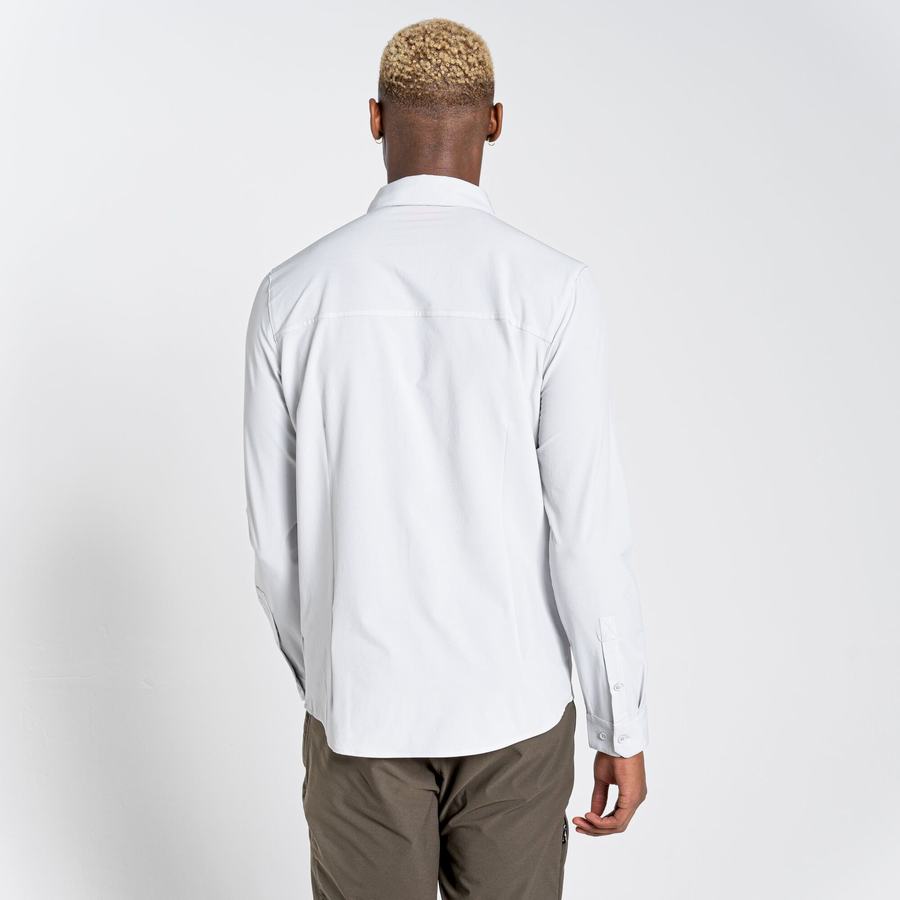 Silver Craghoppers NosiLife Hedley Long Sleeved Men's Shirts | FSO16WQ