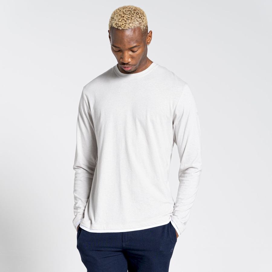 Silver Craghoppers Nosibotanical Coulter Long Sleeved Men's T-Shirts | IAC3347DH