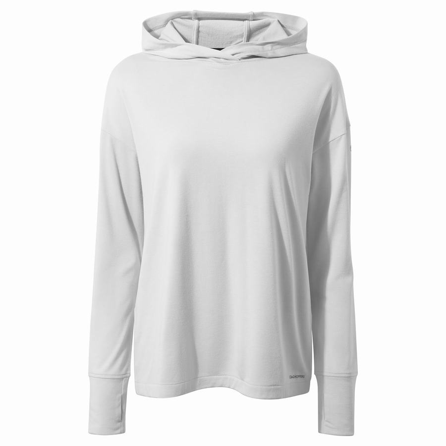 Silver Craghoppers Serrow Hooded Long Sleeved Women's T-Shirts | ZTN1431BD