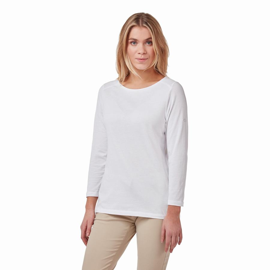 White Craghoppers Blanca 3/4 Sleeved Top Women's T-Shirts | TGX895RV