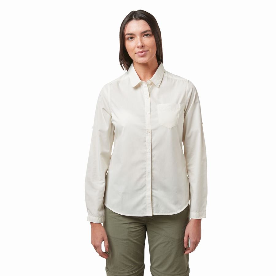 White Craghoppers Kiwi II Long Sleeved Women's Shirts | ZOI9952WV