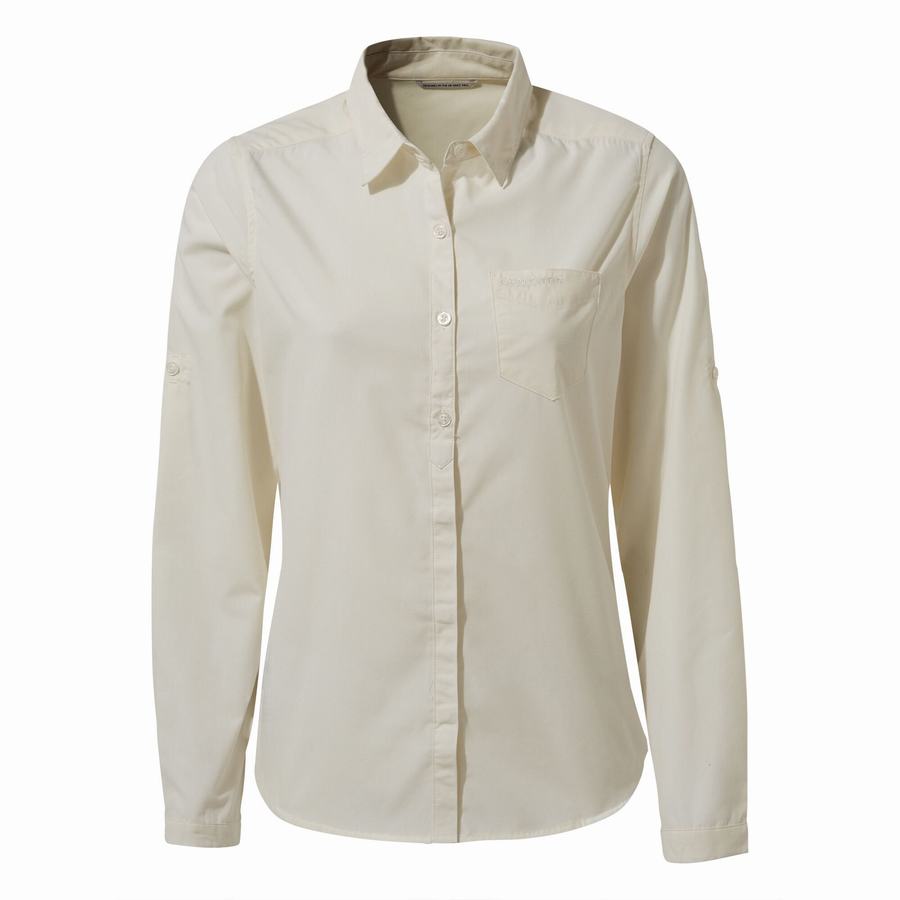 White Craghoppers Kiwi II Long Sleeved Women's Shirts | ZOI9952WV