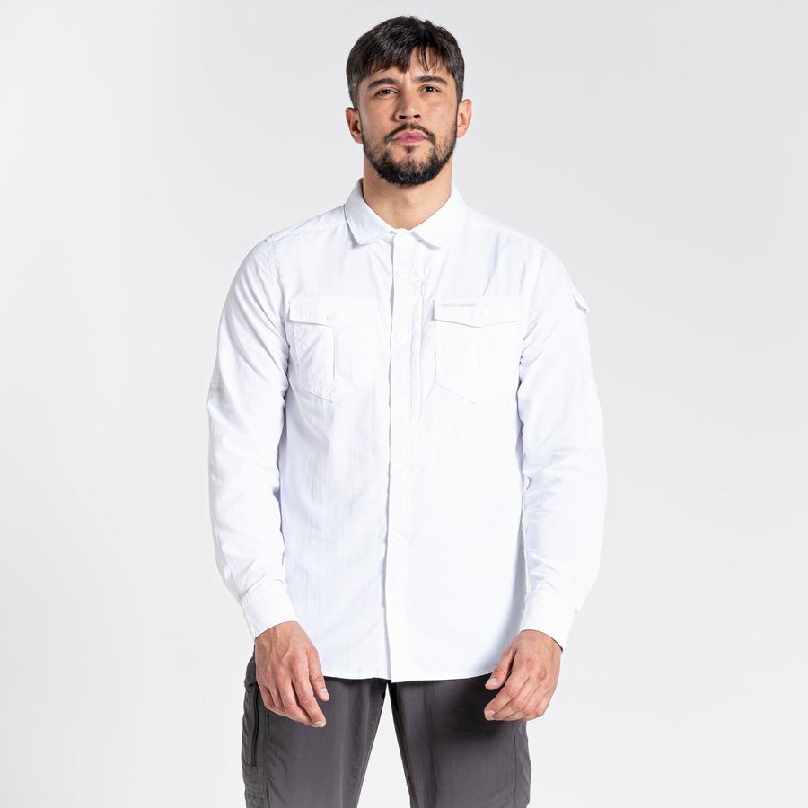 White Craghoppers NosiLife Adventure II Long Sleeved Men's Shirts | TBP3071NJ