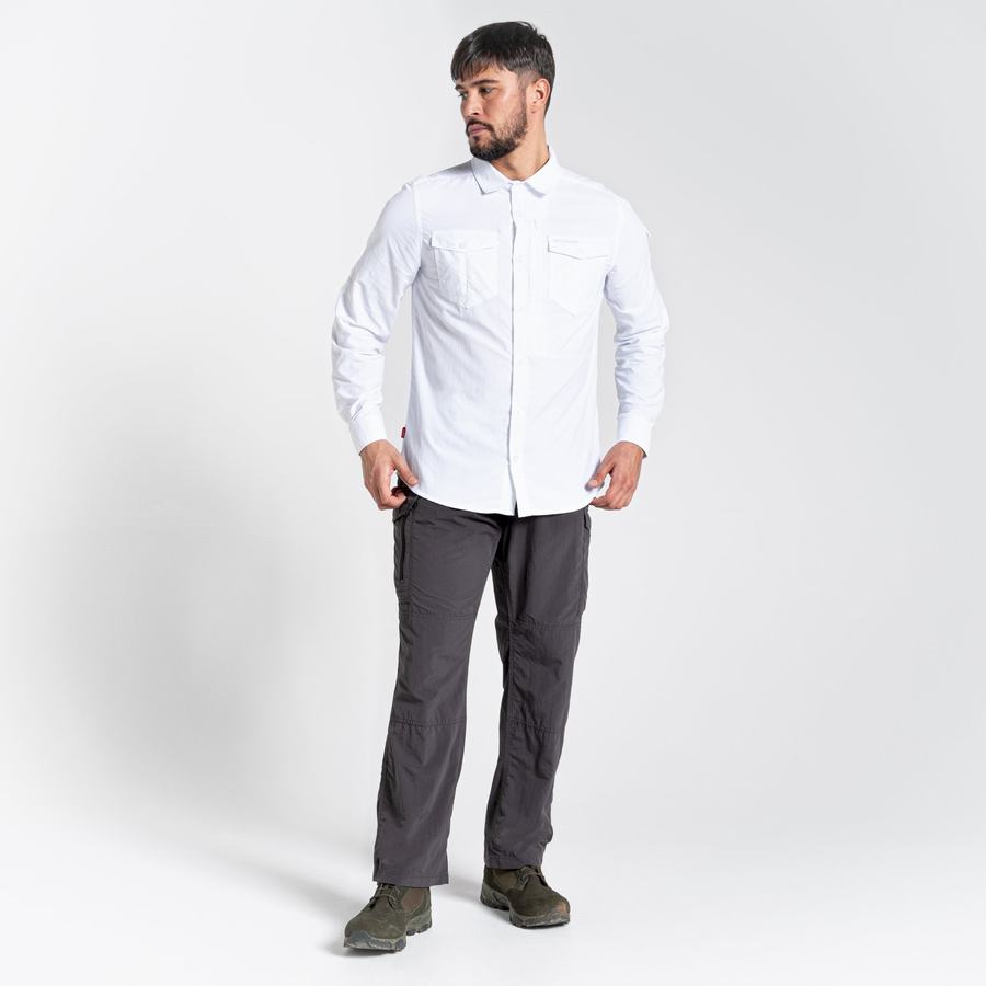 White Craghoppers NosiLife Adventure II Long Sleeved Men's Shirts | TBP3071NJ