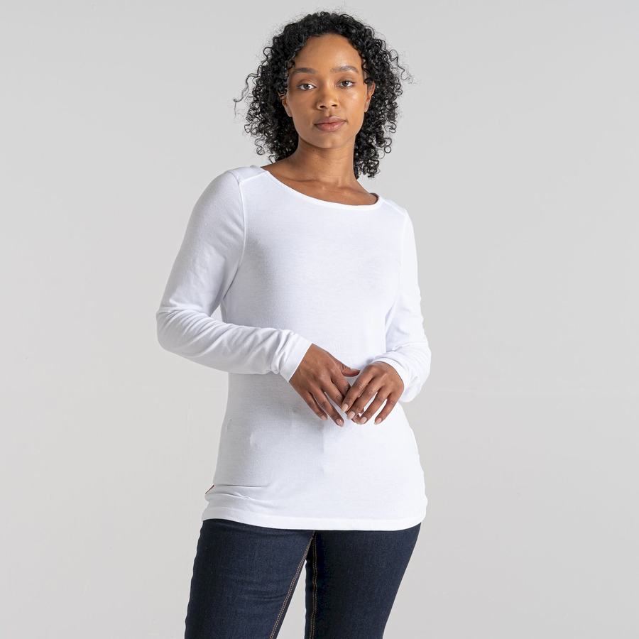 White Craghoppers NosiLife Erin Long Sleeved Women's T-Shirts | XZD8665ZV