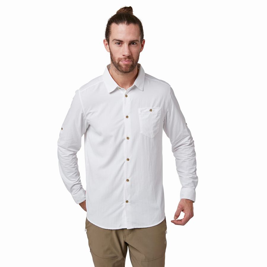 White Craghoppers NosiLife Nuoro Long Sleeved Men's Shirts | IDS8726RY