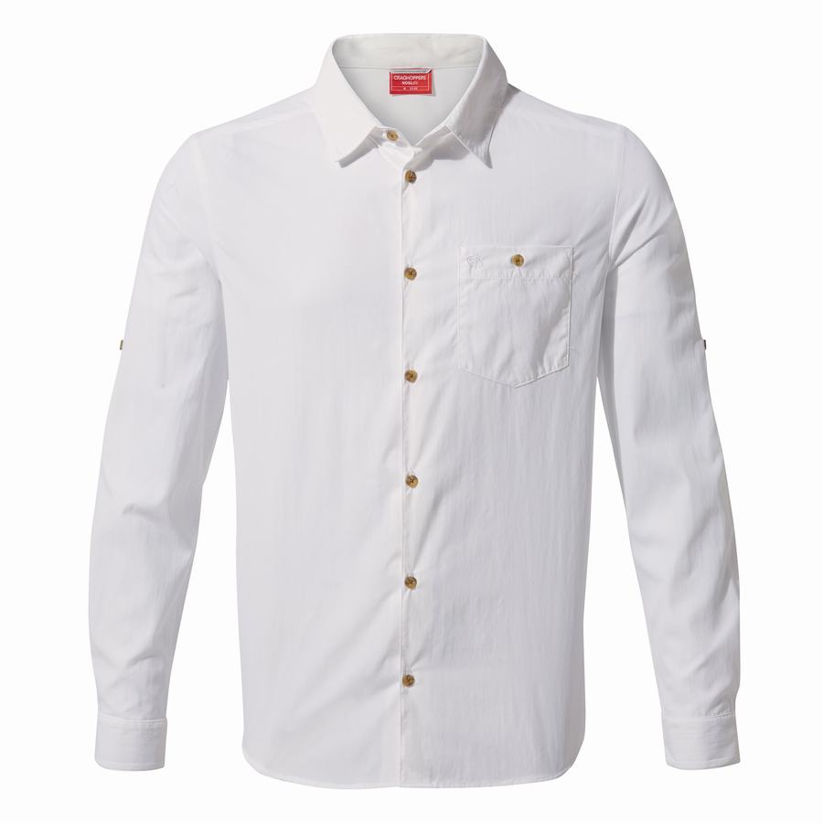 White Craghoppers NosiLife Nuoro Long Sleeved Men's Shirts | IDS8726RY