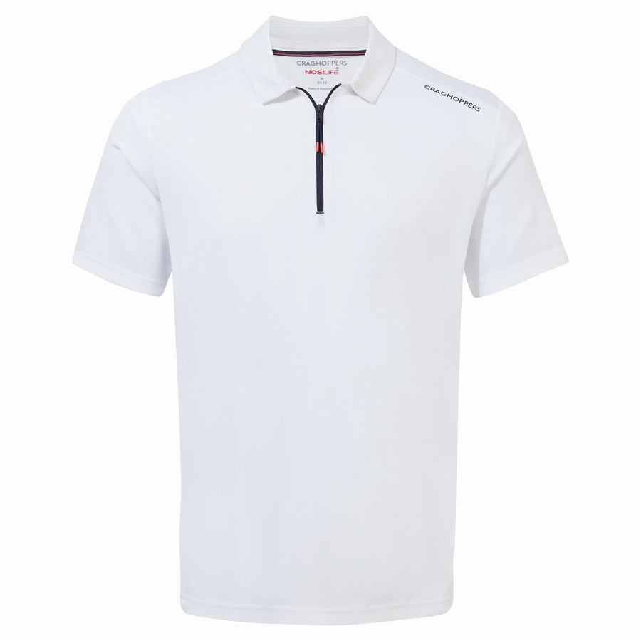 White Craghoppers NosiLife Pro Active Short Sleeved Polo Men's T-Shirts | ZAC8811VN