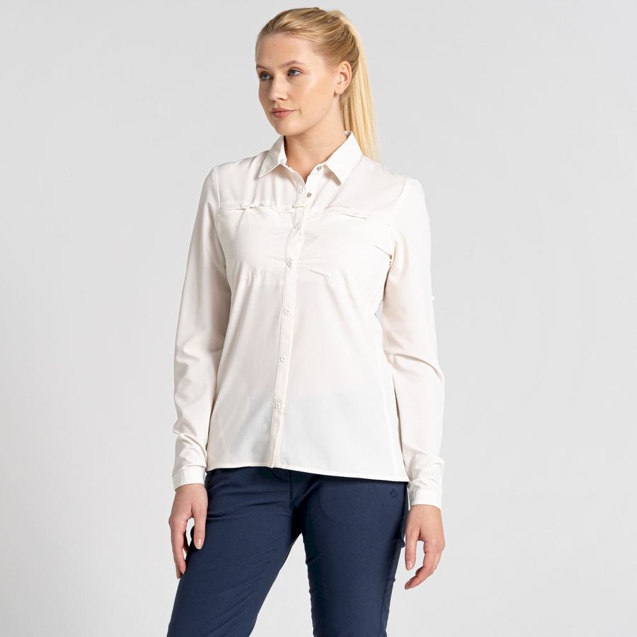 White Craghoppers NosiLife Pro IV Long Sleeved Women's Shirts | LLX5510OZ