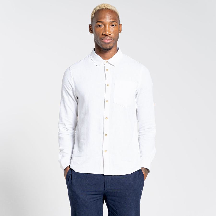 White Craghoppers Nosibotanical Lagarto Long Sleeved Men's Shirts | AZD2482OU