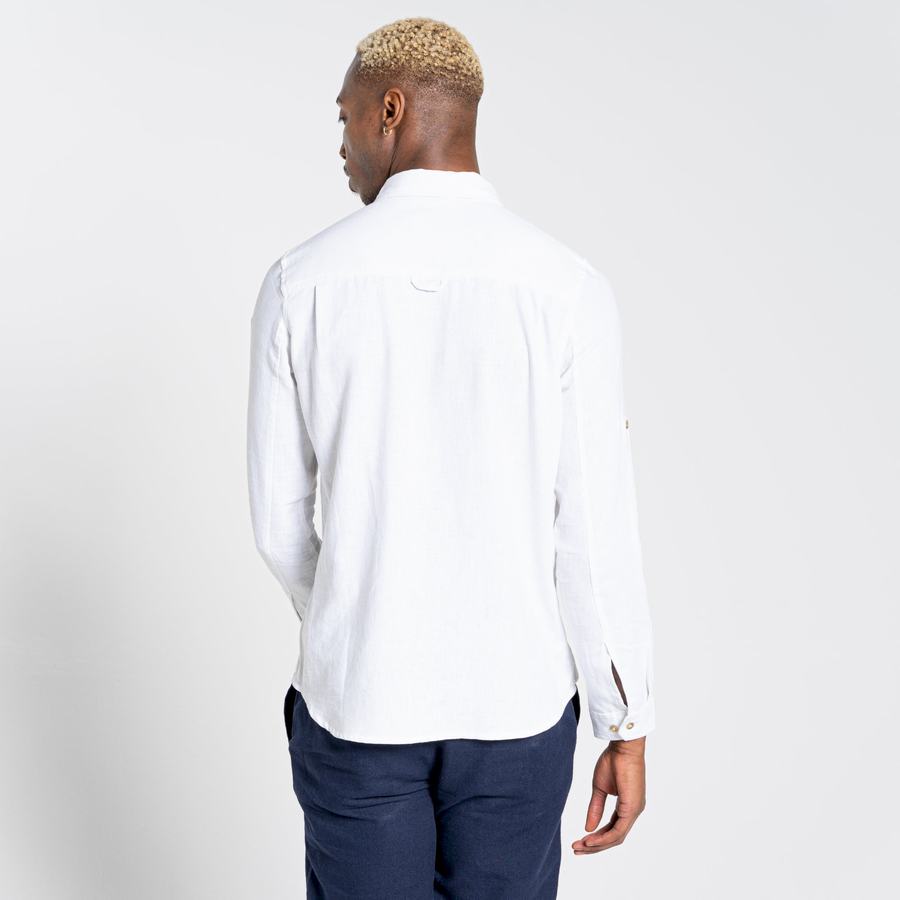 White Craghoppers Nosibotanical Lagarto Long Sleeved Men's Shirts | AZD2482OU