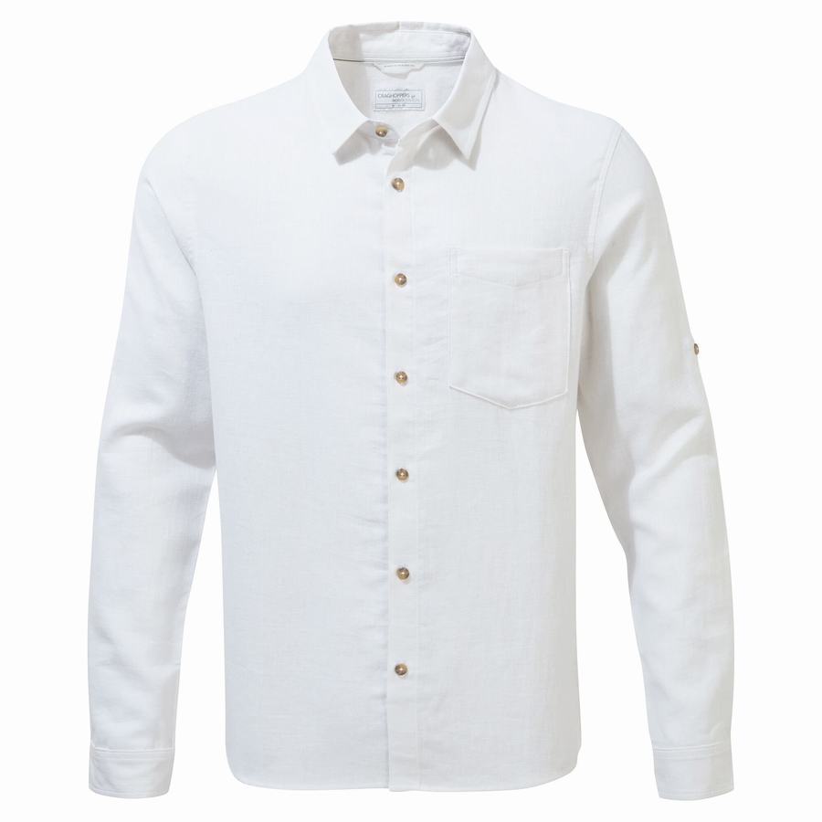 White Craghoppers Nosibotanical Lagarto Long Sleeved Men's Shirts | AZD2482OU