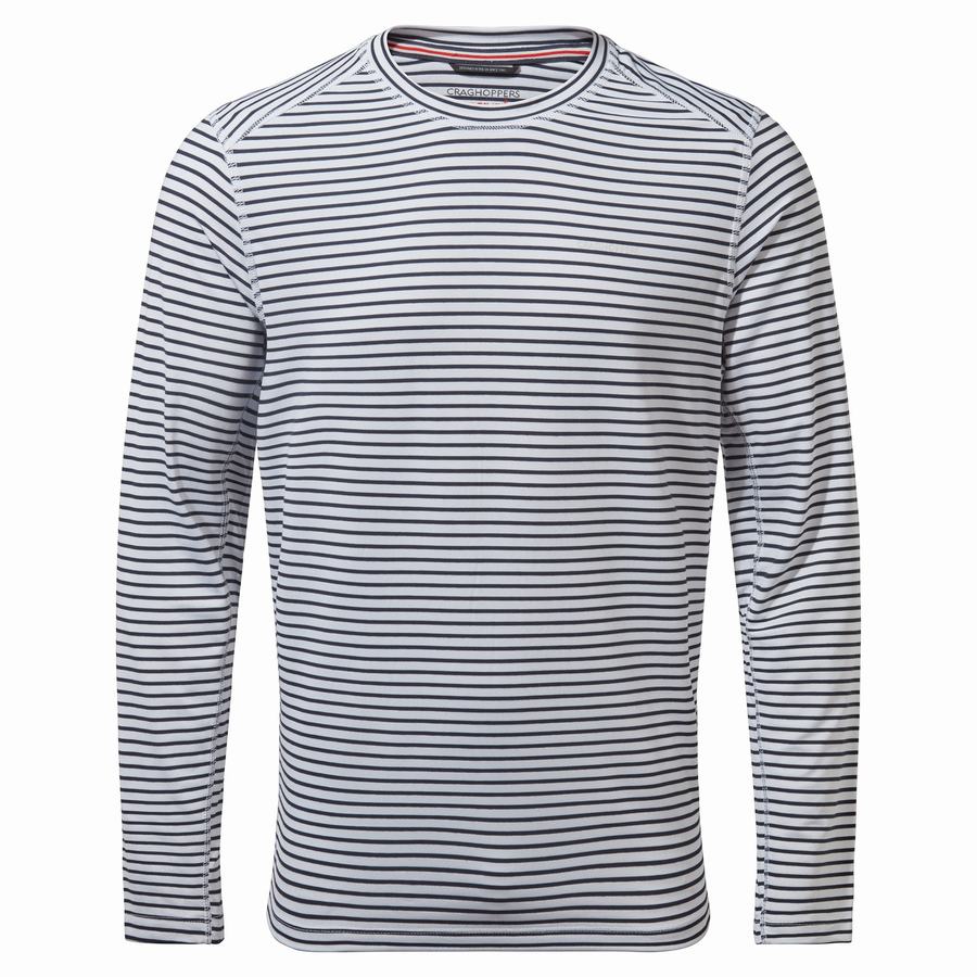 White Stripes Craghoppers NosiLife Talen Long Sleeved Men's T-Shirts | CMX9463TO